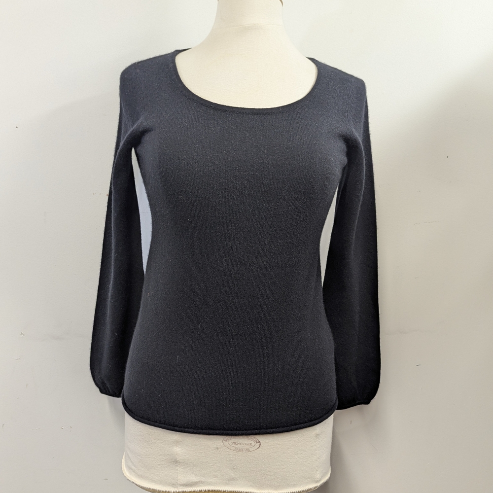 Garnet Hill Black Cashmere Sweater XS Loose Fit Balloon Sleeves